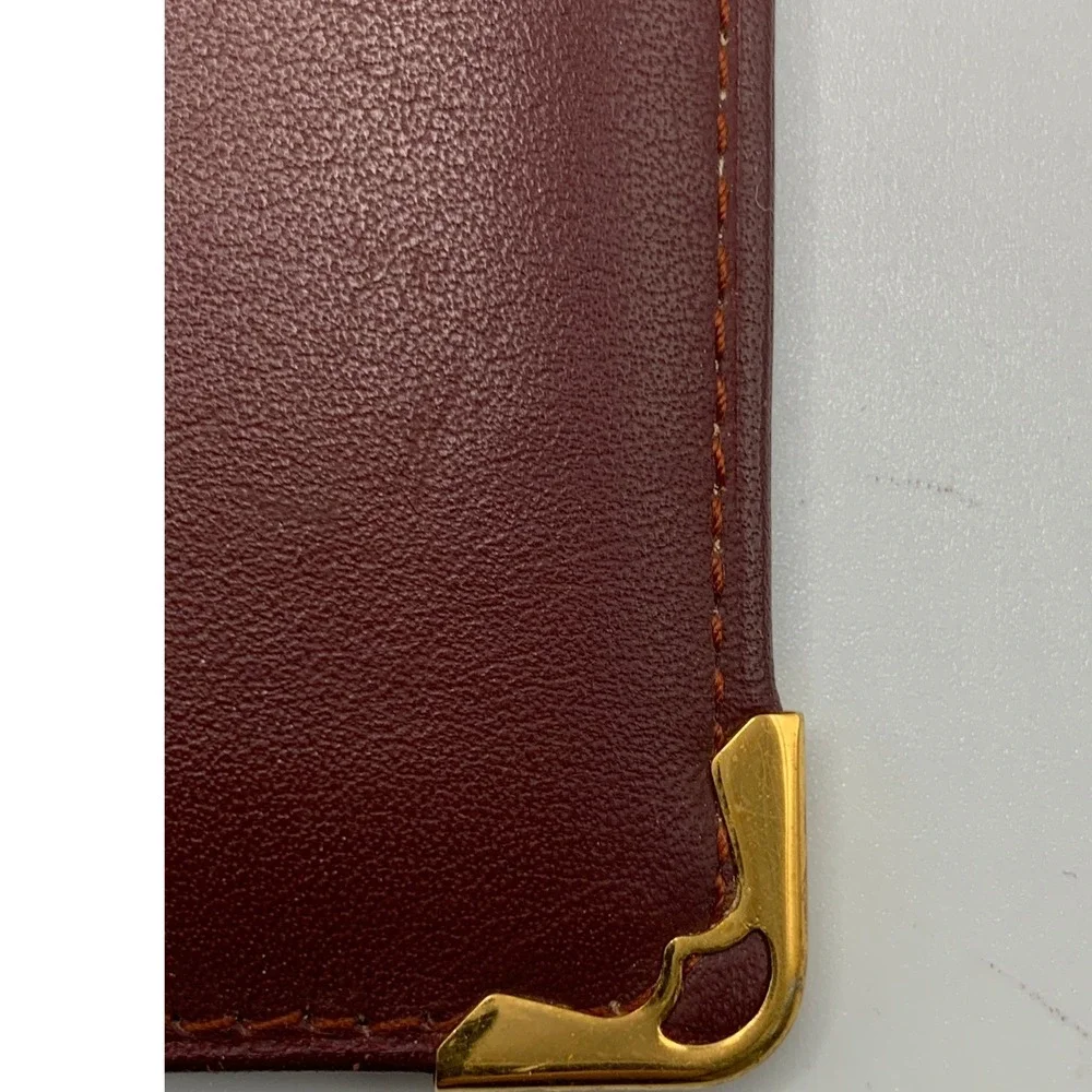 Cartier Must de Cartier Burgundy Leather Long Bifold Wallet Gold Corners #674